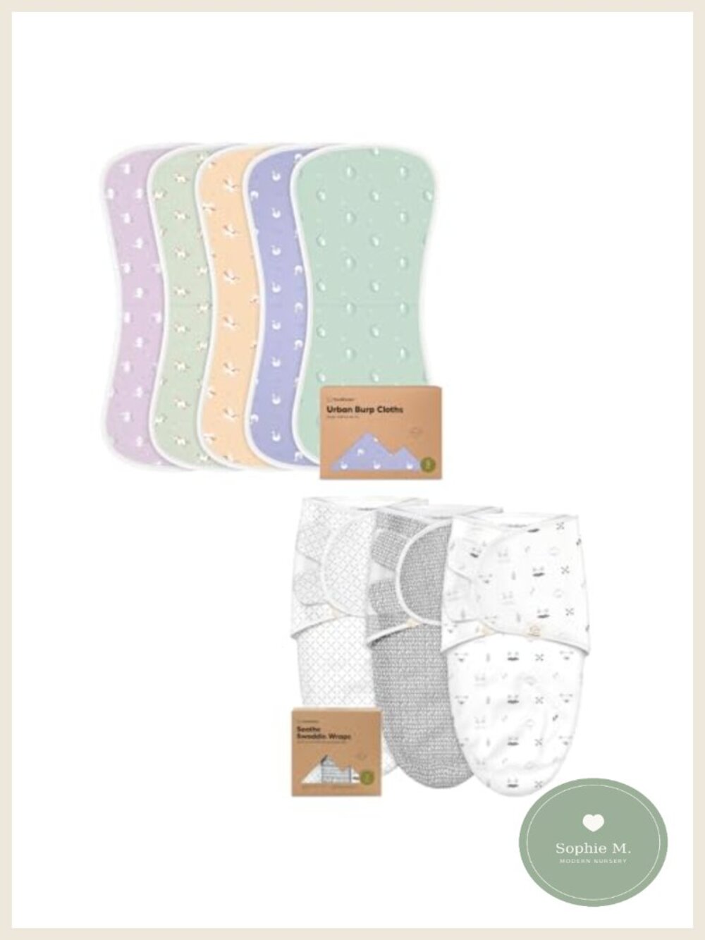 5-Pack Baby Burp Cloths & 3-Pack Swaddle Sleep Sacks GOTS Cotton Absorbent